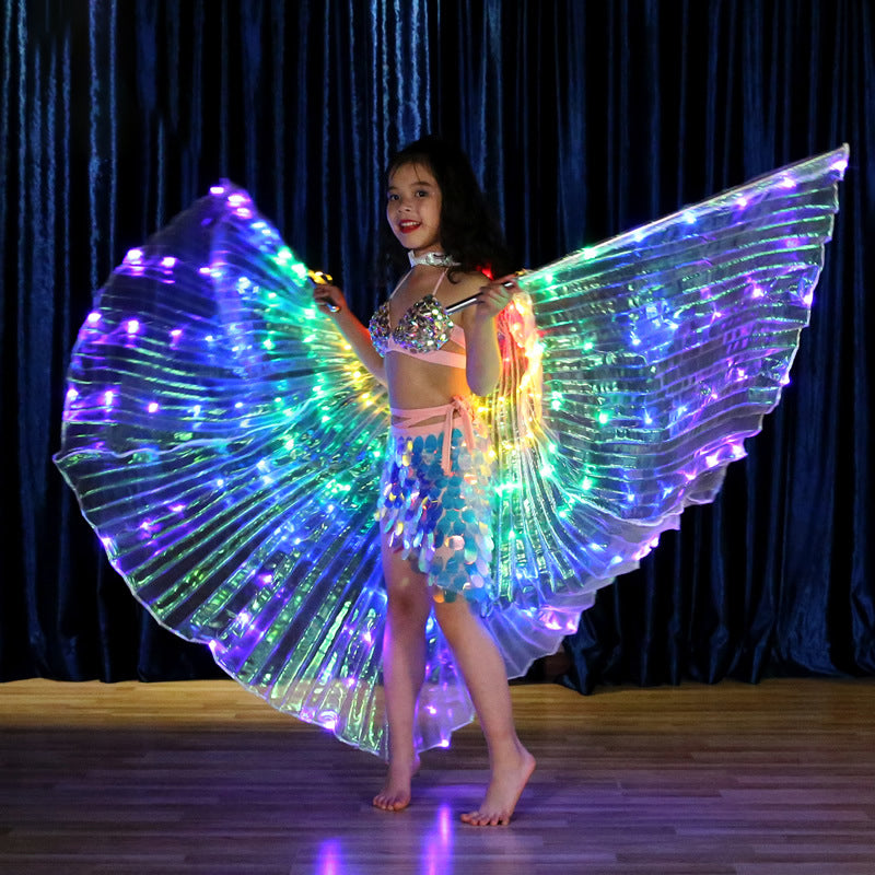 Alas de mariposa LED para Halloween, accesorios para actuaciones en el escenario, accesorios de baile para mujer, alas de baile LED para DJ, alas iluminadas, disfraz de alas de baile, colores del arco iris con palo