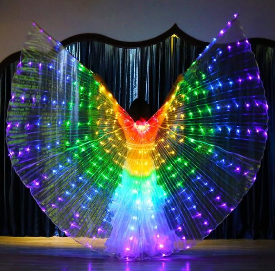 Alas de mariposa LED para Halloween, accesorios para actuaciones en el escenario, accesorios de baile para mujer, alas de baile LED para DJ, alas iluminadas, disfraz de alas de baile, colores del arco iris con palo