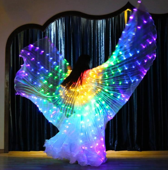 Alas de mariposa LED para Halloween, accesorios para actuaciones en el escenario, accesorios de baile para mujer, alas de baile LED para DJ, alas iluminadas, disfraz de alas de baile, colores del arco iris con palo