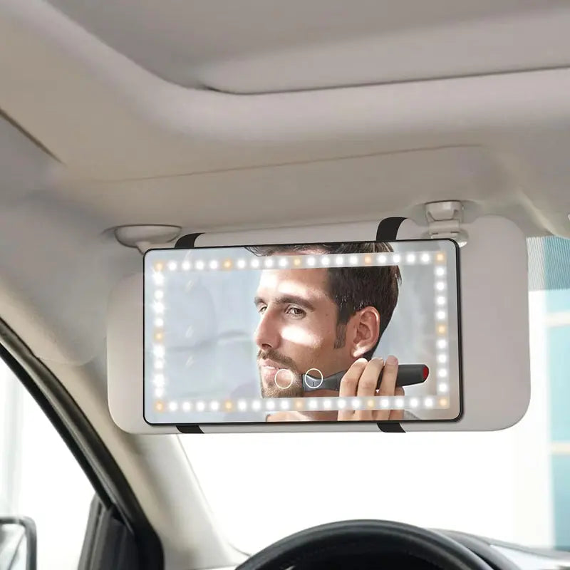 Car Sun Visor Vanity Mirror, Rechargeable Makeup Mirror with 3 Light Modes & 60 Leds - Dimmable Clip-On Rear View Sun-Shading Cosmetic Mirror,