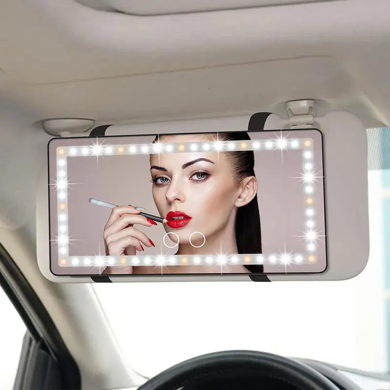 Car Sun Visor Vanity Mirror, Rechargeable Makeup Mirror with 3 Light Modes & 60 Leds - Dimmable Clip-On Rear View Sun-Shading Cosmetic Mirror,