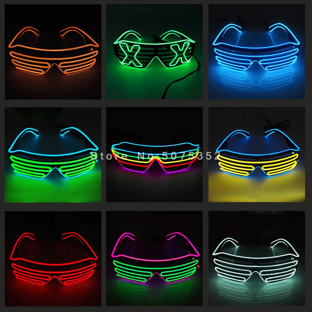 Lunettes de soleil à obturateur lumineux de carnaval, lunettes de soleil à LED, lunettes de soleil de danse DJ EL, lunettes néon pour accessoire de club de Noël lumineux 