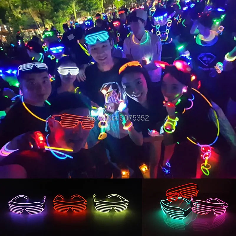 Lunettes de soleil à obturateur lumineux de carnaval, lunettes de soleil à LED, lunettes de soleil de danse DJ EL, lunettes néon pour accessoire de club de Noël lumineux 