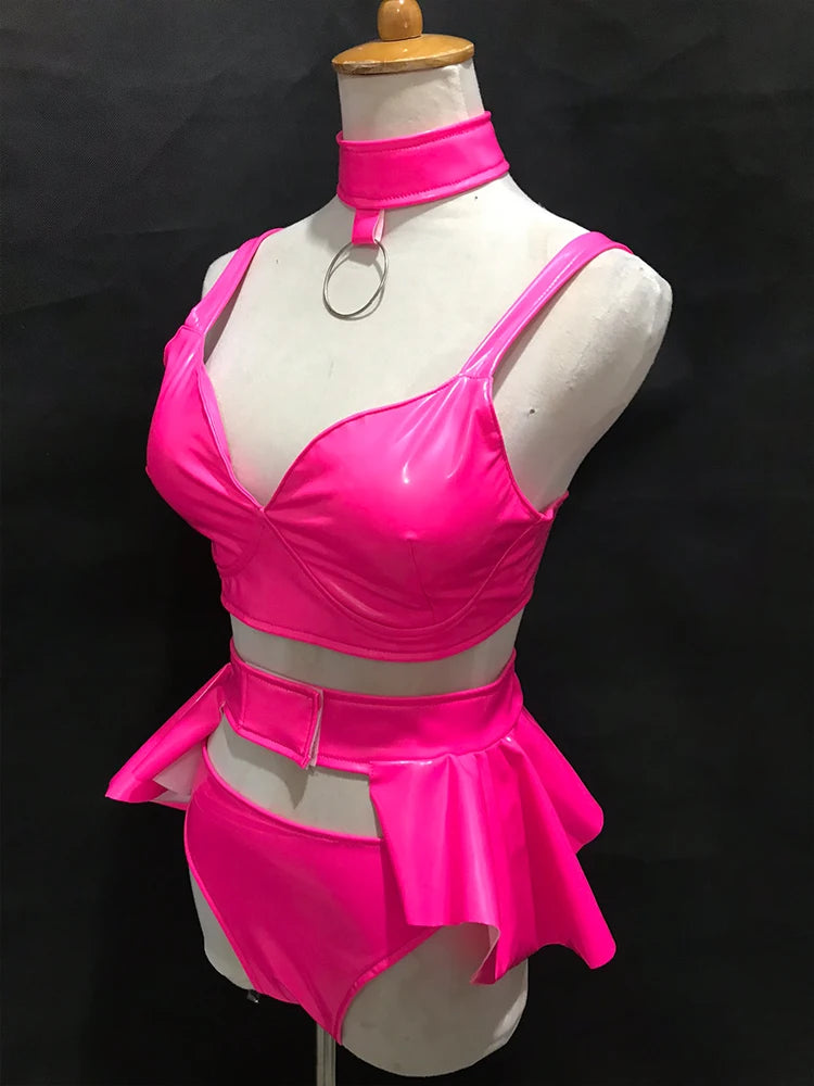 Fluorescent Color Nightclub Bikini Performance Clothing Suit Rave Outfits Bar Dj Dancer Stage Wear Pole Dance Costume VDB3768