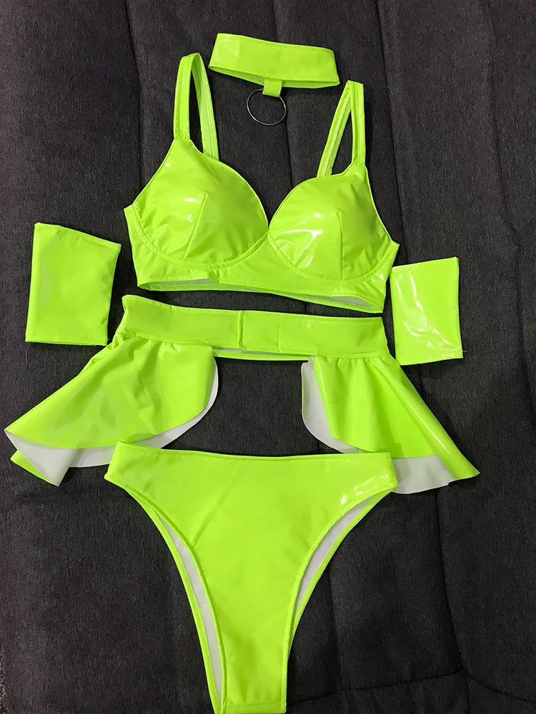 Fluorescent Color Nightclub Bikini Performance Clothing Suit Rave Outfits Bar Dj Dancer Stage Wear Pole Dance Costume VDB3768