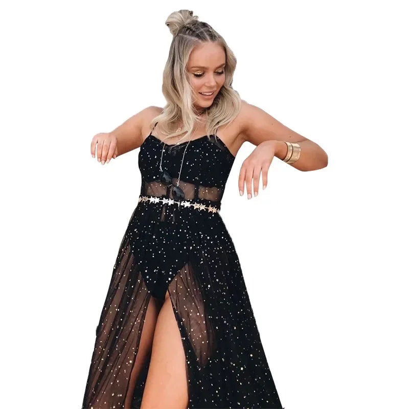 Vestidos de fiesta maxi de malla para playa, estilo bohemio, para verano