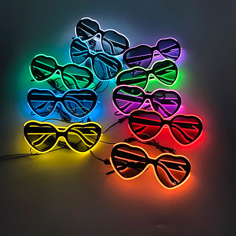 Fashion Heart Shape Decorative Glasses  Glowing Decoration Neon Light  LED Sunglasses For Nightclub DJ Dance Music Performace