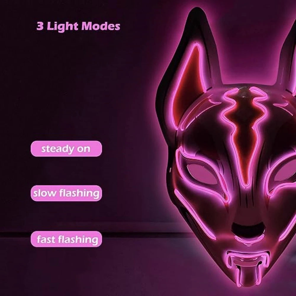 Light Up Fox LED Party Mask Halloween Cosplay Glowing Wolf Mask