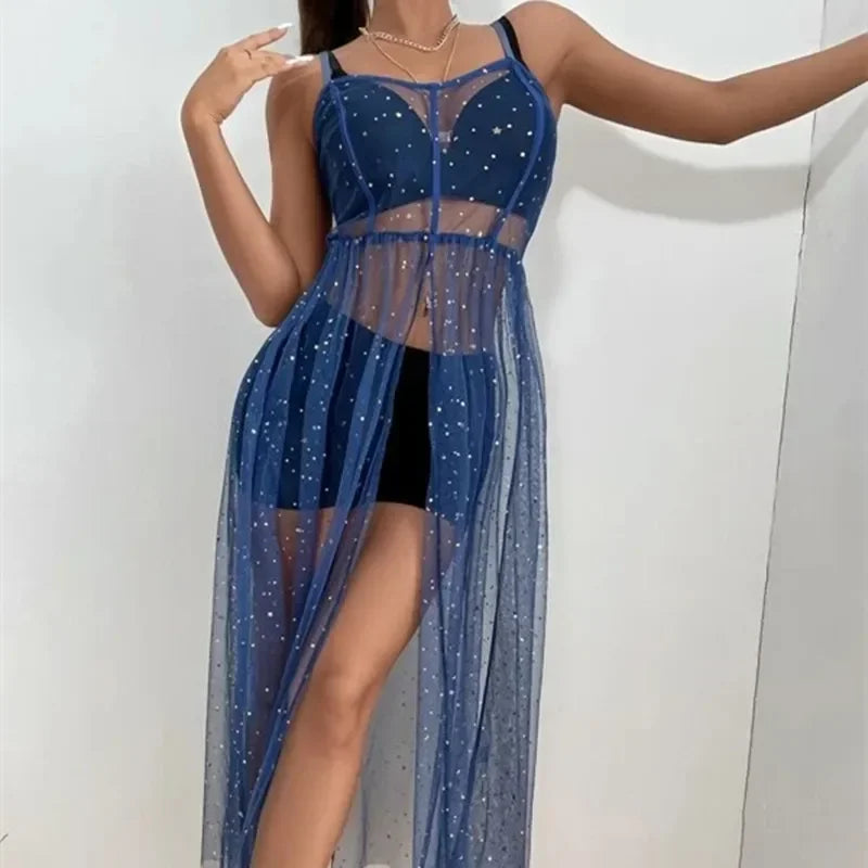 Vestidos de fiesta maxi de malla para playa, estilo bohemio, para verano