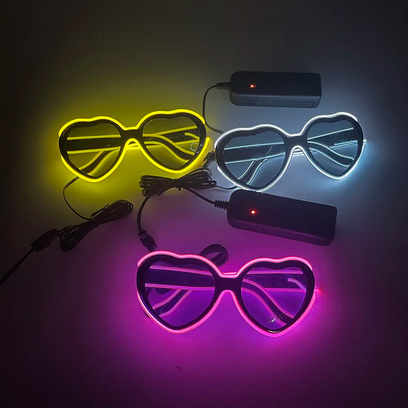 Fashion Heart Shape Decorative Glasses  Glowing Decoration Neon Light  LED Sunglasses For Nightclub DJ Dance Music Performace