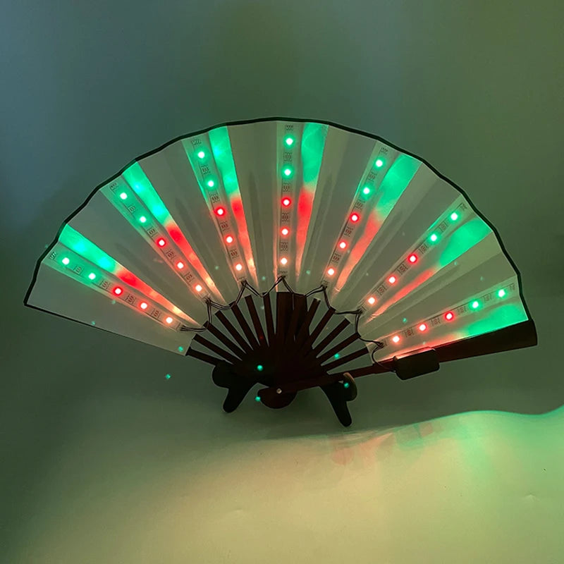 Fluorescent Flashing Fan With LED Lights Remote Control Glowing Foldable Hand Fan Party Performance  Dj Bar Club Decoration