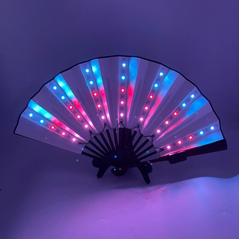 Fluorescent Flashing Fan With LED Lights Remote Control Glowing Foldable Hand Fan Party Performance  Dj Bar Club Decoration