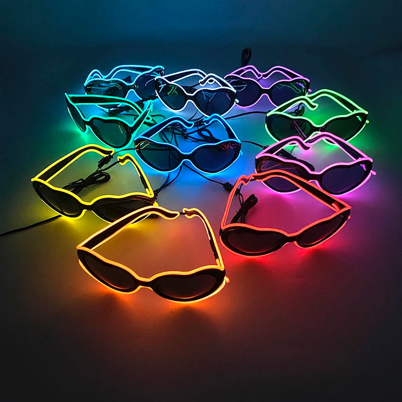 Fashion Heart Shape Decorative Glasses  Glowing Decoration Neon Light  LED Sunglasses For Nightclub DJ Dance Music Performace