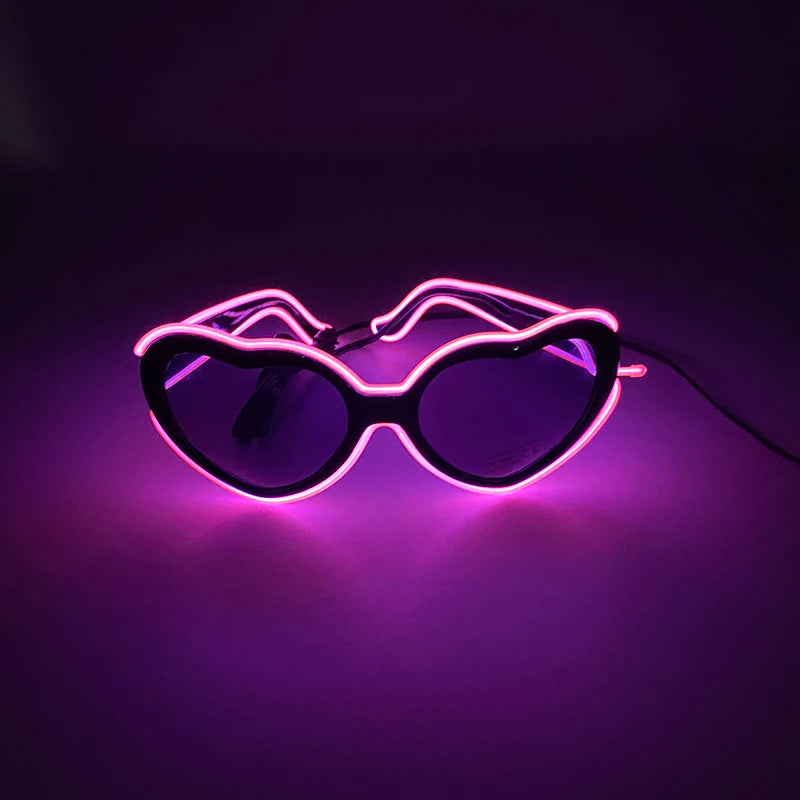 Gafas decorativas con forma de corazón a la moda, decoración brillante, luz de neón LED, gafas de sol para discotecas, DJ, baile, música, actuaciones 