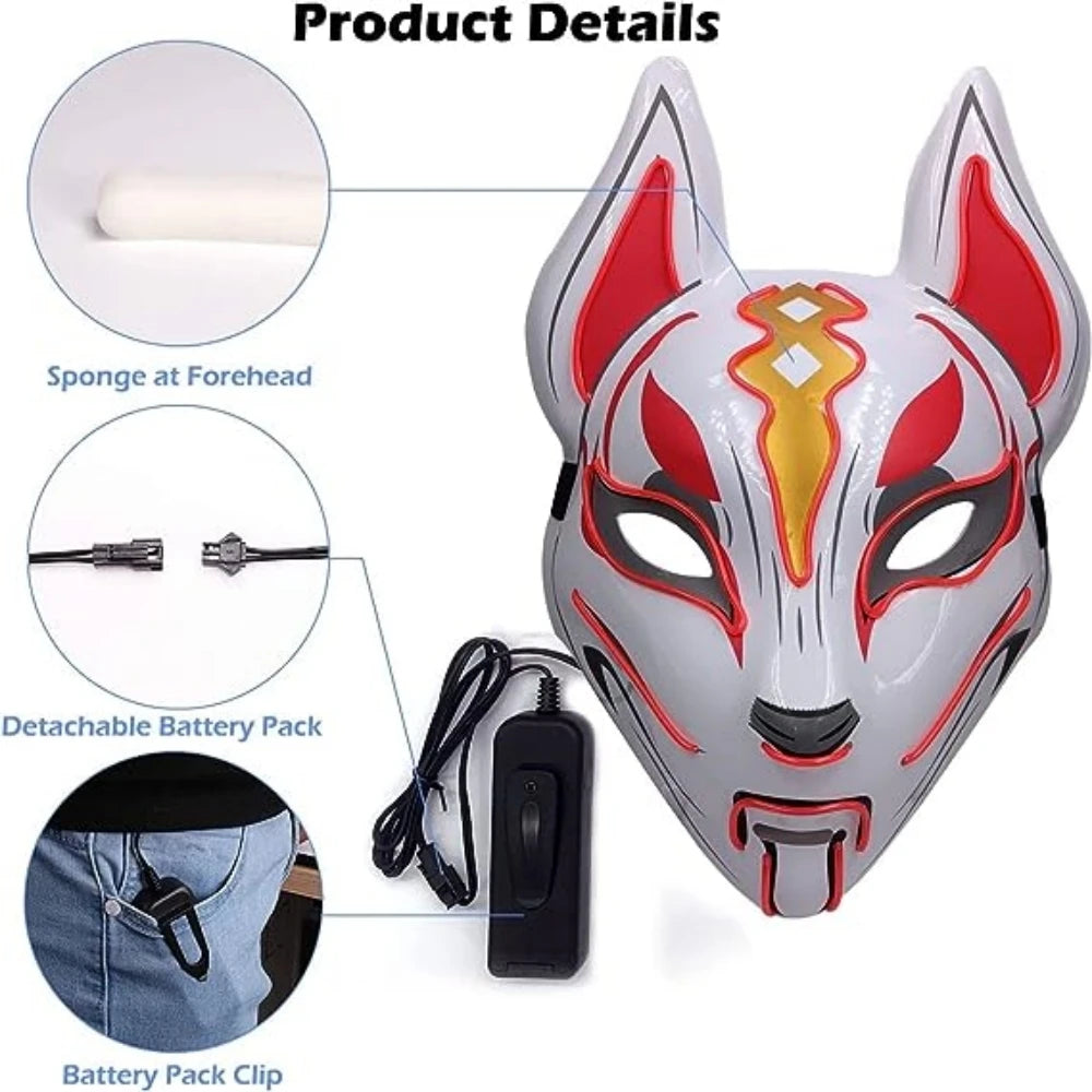 Light Up Fox LED Party Mask Halloween Cosplay Glowing Wolf Mask