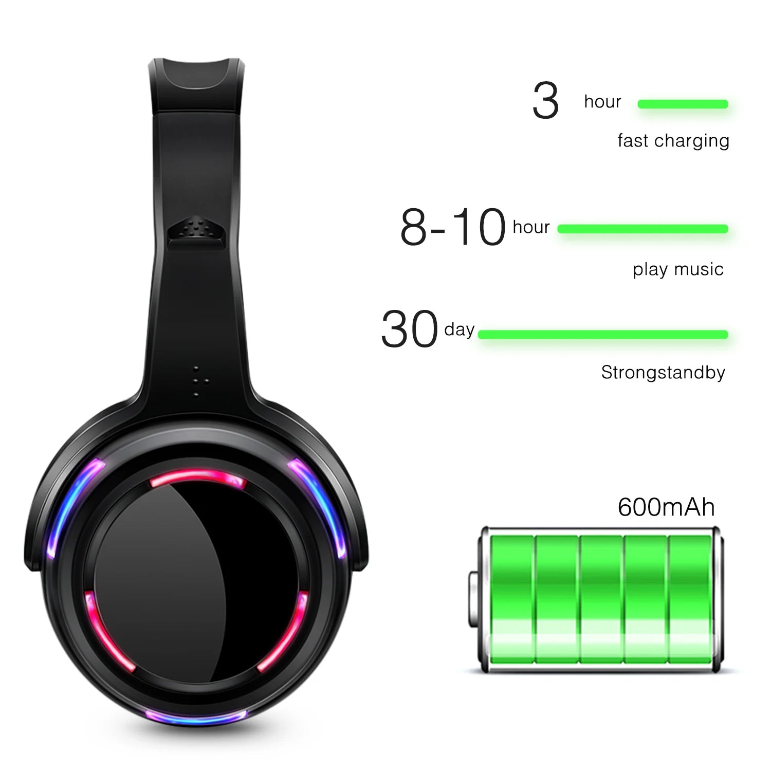 Casque sans fil avec lumière LED Casque stéréo Silent Disco 