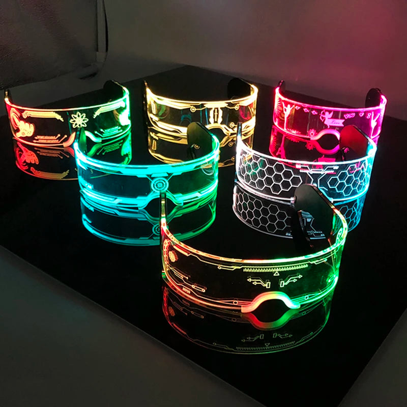 Gafas decorativas luminosas de moda con luz de neón y decoración LED para discotecas, DJ, bailes, música, disfraces, rave, noche 