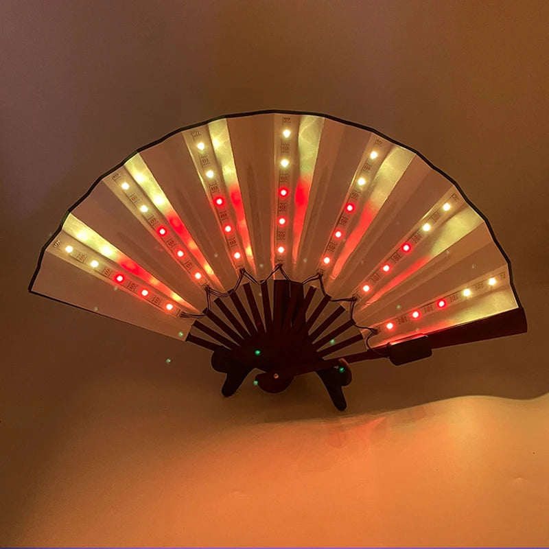 Fluorescent Flashing Fan With LED Lights Remote Control Glowing Foldable Hand Fan Party Performance  Dj Bar Club Decoration