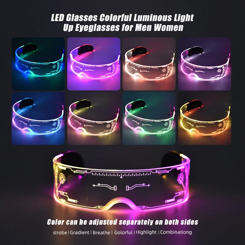 Lunettes LED cool Lunettes de soleil lumineuses Cyberpunk flash Lunettes de fête Rave Masque néon Jouets Concert vocal Lunettes décoratives DJ 