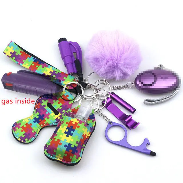 11pcs Self-Defense Keychain Set Multi-Function Keyring